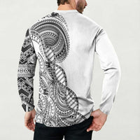 Samoan DNA Art Tattoo Button Sweatshirt Polynesian Pattern White Color