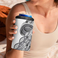 Samoan DNA Art Tattoo 4 in 1 Can Cooler Tumbler Polynesian Pattern White Color