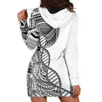 Samoan DNA Art Tattoo Hoodie Dress Polynesian Pattern White Color