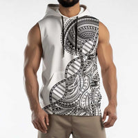 Samoan DNA Art Tattoo Sleeveless Hoodie Polynesian Pattern White Color