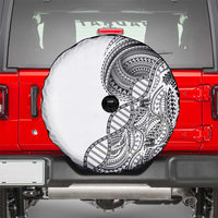 Samoan DNA Art Tattoo Spare Tire Cover Polynesian Pattern White Color