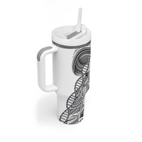 Samoan DNA Art Tattoo Tumbler With Handle Polynesian Pattern White Color