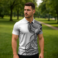 Samoan DNA Art Tattoo Zipper Polo Shirt Polynesian Pattern White Color