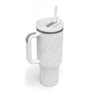 Samoan DNA Art Tattoo Tumbler With Handle Polynesian Pattern All White