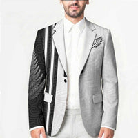 Custom New Zealand Football Blazer Silver Fern and Maori Tribal Black White Half Sporty Style LT03 - Polynesian Pride