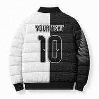 Custom New Zealand Football Bomber Puffer Jacket Silver Fern and Maori Tribal Black White Half Sporty Style LT03 - Polynesian Pride