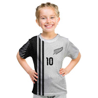 Custom New Zealand Football Kid T Shirt Silver Fern and Maori Tribal Black White Half Sporty Style LT03 Multicolor - Polynesian Pride