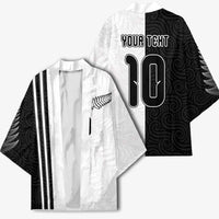 Custom New Zealand Football Kimono Silver Fern and Maori Tribal Black White Half Sporty Style LT03 - Polynesian Pride