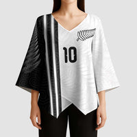 Custom New Zealand Football Kimono Sleeve Blouse Silver Fern and Maori Tribal Black White Half Sporty Style LT03 - Polynesian Pride