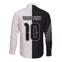 Custom New Zealand Football Long Sleeve Button Shirt Silver Fern and Maori Tribal Black White Half Sporty Style LT03 - Polynesian Pride