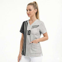 Custom New Zealand Football Scrub Top Silver Fern and Maori Tribal Black White Half Sporty Style LT03 - Polynesian Pride