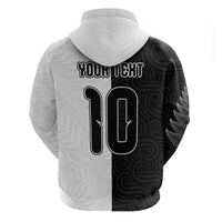 Custom New Zealand Football Zip Hoodie Silver Fern and Maori Tribal Black White Half Sporty Style LT03 - Polynesian Pride