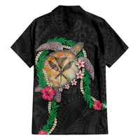Hawaii Pikake and Maile Lei Family Matching Long Sleeve Bodycon Dress and Hawaiian Shirt Honu Polynesian Pattern Black Color LT03 - Polynesian Pride