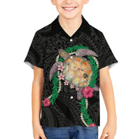 Hawaii Pikake and Maile Lei Family Matching Long Sleeve Bodycon Dress and Hawaiian Shirt Honu Polynesian Pattern Black Color LT03 Son's Shirt Black - Polynesian Pride