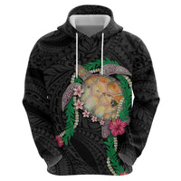 Hawaii Pikake and Maile Lei Hoodie Honu Polynesian Pattern Black Color
