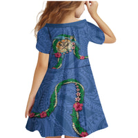 Hawaii Pikake and Maile Lei Family Matching Mermaid Dress and Hawaiian Shirt Honu Polynesian Pattern Blue Color LT03 - Polynesian Pride