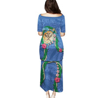 Hawaii Pikake and Maile Lei Puletasi Honu Polynesian Pattern Blue Color LT03 - Polynesian Pride