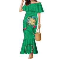 Hawaii Pikake and Maile Lei Family Matching Mermaid Dress and Hawaiian Shirt Honu Polynesian Pattern Green Color LT03 Mom's Dress Green - Polynesian Pride