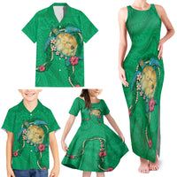 Hawaii Pikake and Maile Lei Family Matching Tank Maxi Dress and Hawaiian Shirt Honu Polynesian Pattern Green Color LT03 - Polynesian Pride