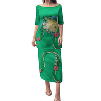 Hawaii Pikake and Maile Lei Puletasi Honu Polynesian Pattern Green Color LT03 Long Dress Green - Polynesian Pride
