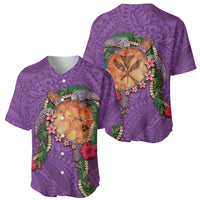 Hawaii Pikake and Maile Lei Baseball Jersey Honu Polynesian Pattern Pink Color