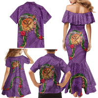 Hawaii Pikake and Maile Lei Family Matching Mermaid Dress and Hawaiian Shirt Honu Polynesian Pattern Pink Color LT03 - Polynesian Pride