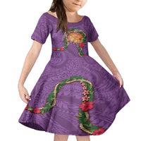Hawaii Pikake and Maile Lei Family Matching Off The Shoulder Long Sleeve Dress and Hawaiian Shirt Honu Polynesian Pattern Pink Color LT03 Daughter's Dress Pink - Polynesian Pride