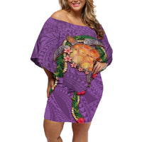 Hawaii Pikake and Maile Lei Off Shoulder Short Dress Honu Polynesian Pattern Pink Color LT03 Women Pink - Polynesian Pride