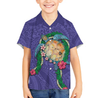 Hawaii Pikake and Maile Lei Family Matching Off The Shoulder Long Sleeve Dress and Hawaiian Shirt Honu Polynesian Pattern Purple Color LT03 Son's Shirt Purple - Polynesian Pride