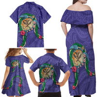 Hawaii Pikake and Maile Lei Family Matching Off Shoulder Maxi Dress and Hawaiian Shirt Honu Polynesian Pattern Purple Color LT03 - Polynesian Pride
