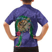 Hawaii Pikake and Maile Lei Family Matching Short Sleeve Bodycon Dress and Hawaiian Shirt Honu Polynesian Pattern Purple Color LT03 - Polynesian Pride