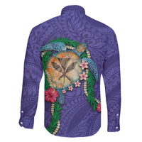 Hawaii Pikake and Maile Lei Family Matching Short Sleeve Bodycon Dress and Hawaiian Shirt Honu Polynesian Pattern Purple Color LT03 - Polynesian Pride