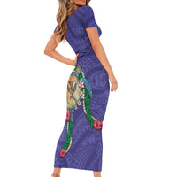 Hawaii Pikake and Maile Lei Family Matching Short Sleeve Bodycon Dress and Hawaiian Shirt Honu Polynesian Pattern Purple Color LT03 - Polynesian Pride