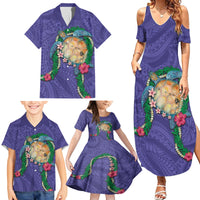 Hawaii Pikake and Maile Lei Family Matching Summer Maxi Dress and Hawaiian Shirt Honu Polynesian Pattern Purple Color LT03 - Polynesian Pride