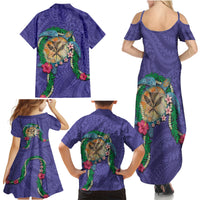 Hawaii Pikake and Maile Lei Family Matching Summer Maxi Dress and Hawaiian Shirt Honu Polynesian Pattern Purple Color LT03 - Polynesian Pride