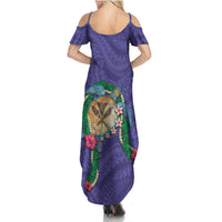 Hawaii Pikake and Maile Lei Family Matching Summer Maxi Dress and Hawaiian Shirt Honu Polynesian Pattern Purple Color LT03 - Polynesian Pride
