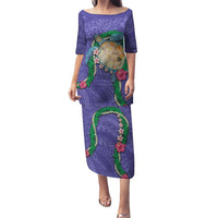 Hawaii Pikake and Maile Lei Puletasi Honu Polynesian Pattern Purple Color LT03 Long Dress Purple - Polynesian Pride