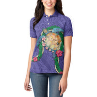 Hawaii Pikake and Maile Lei Women Polo Shirt Honu Polynesian Pattern Purple Color