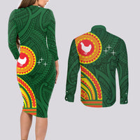 Manu'a Cession Day Couples Matching Long Sleeve Bodycon Dress and Long Sleeve Button Shirt Polynesian Pattern