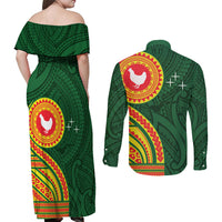 Manu'a Cession Day Couples Matching Off Shoulder Maxi Dress and Long Sleeve Button Shirt Polynesian Pattern