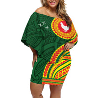 Manu'a Cession Day Off Shoulder Short Dress Polynesian Pattern LT03 Women Green - Polynesian Pride