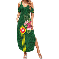 Manu'a Cession Day 120th Anniversary Family Matching Summer Maxi Dress and Hawaiian Shirt Polynesian Pattern and Hibiscus Flower LT03 Mom's Dress Green - Polynesian Pride