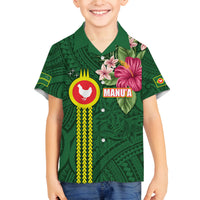 Manu'a Cession Day 120th Anniversary Family Matching Summer Maxi Dress and Hawaiian Shirt Polynesian Pattern and Hibiscus Flower LT03 Son's Shirt Green - Polynesian Pride