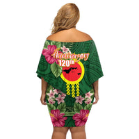 Manu'a Cession Day 120th Anniversary Off Shoulder Short Dress Polynesian Pattern and Hibiscus Flower LT03 - Polynesian Pride