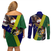 Manu'a Island and American Samoa Couples Matching Off Shoulder Short Dress and Long Sleeve Button Shirt Rooster and Eagle Mascot