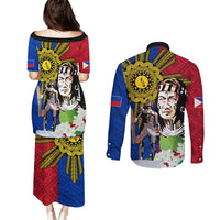Philippines Lapu-Lapu Couples Matching Puletasi and Long Sleeve Button Shirt Filipino Sun Tattoo With Yakan Pattern LT03 - Polynesian Pride