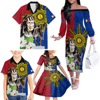 Philippines Lapu-Lapu Family Matching Off The Shoulder Long Sleeve Dress and Hawaiian Shirt Filipino Sun Tattoo With Yakan Pattern LT03 - Polynesian Pride