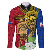 Philippines Lapu Lapu King Jasmine Flowers Family Matching Off Shoulder Short Dress and Hawaiian Shirt Filipino Sun Tattoo LT03 Dad's Shirt - Long Sleeve Red - Polynesian Pride