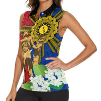 Philippines Lapu Lapu King Jasmine Flowers Women Sleeveless Polo Shirt Filipino Sun Tattoo