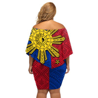 Philippines Sun Batok Tattoo Off Shoulder Short Dress Polynesian and Yakan Pattern LT03 - Polynesian Pride